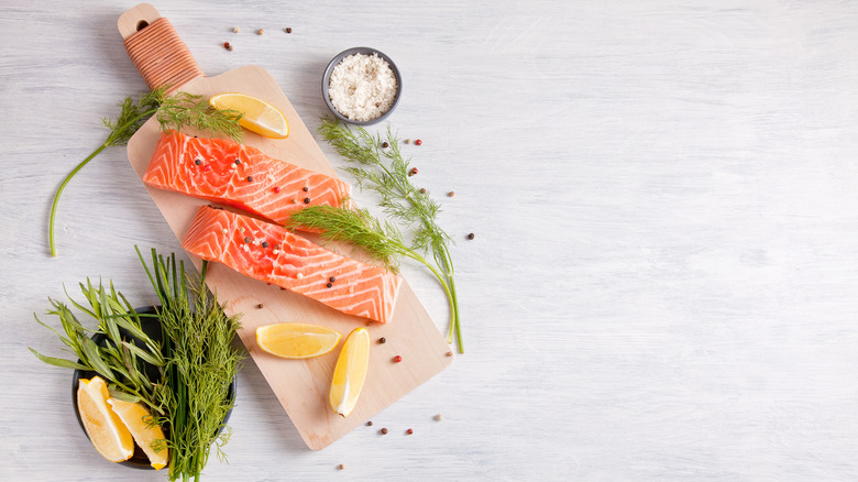 Salmon on cutting board 