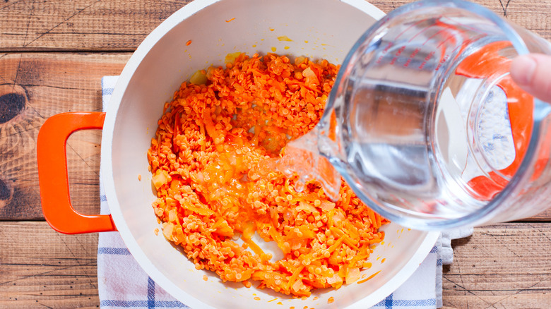 Water poured on lentils