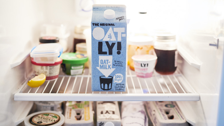 Oatly milk inside fridge