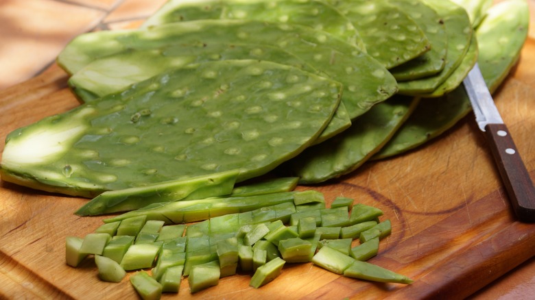 Sliced nopales paddles