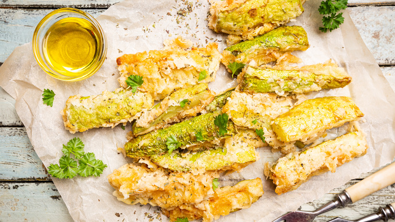 Breaded and fried nopales