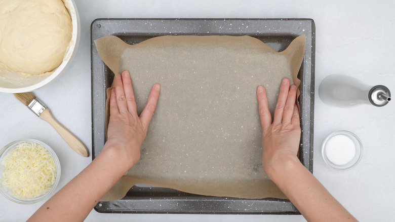 Baking pan filled with paper