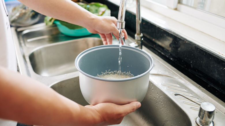 Pouring water in rice