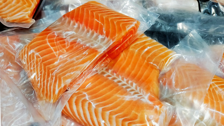 Vacuum-sealed salmon packages