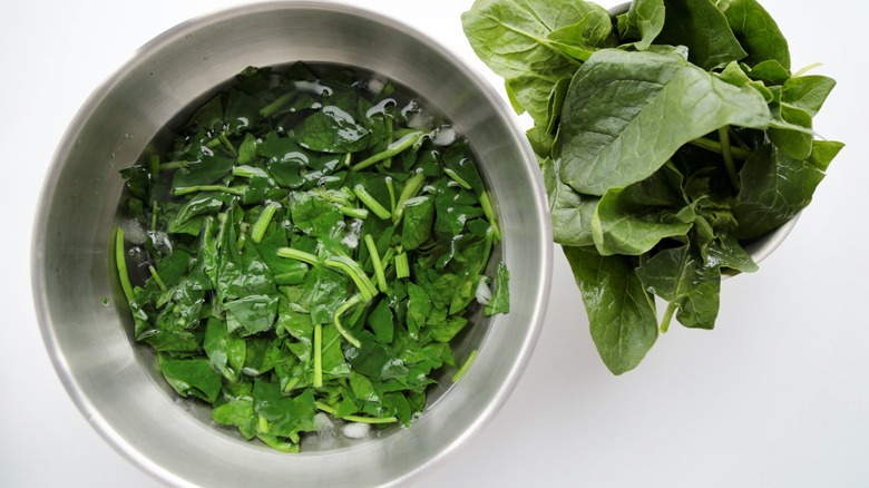 Blanched spinach in bowl