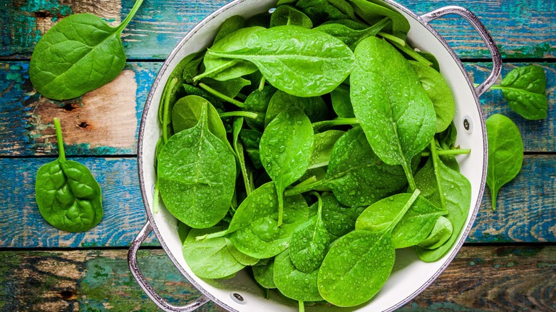 Spinach in colander