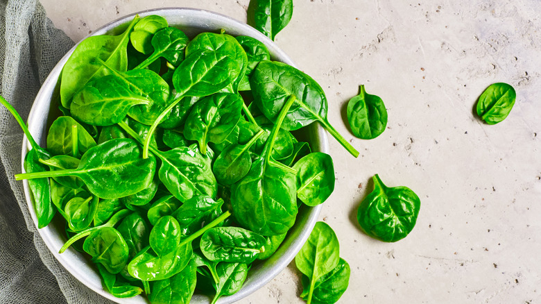 Spinach in colander