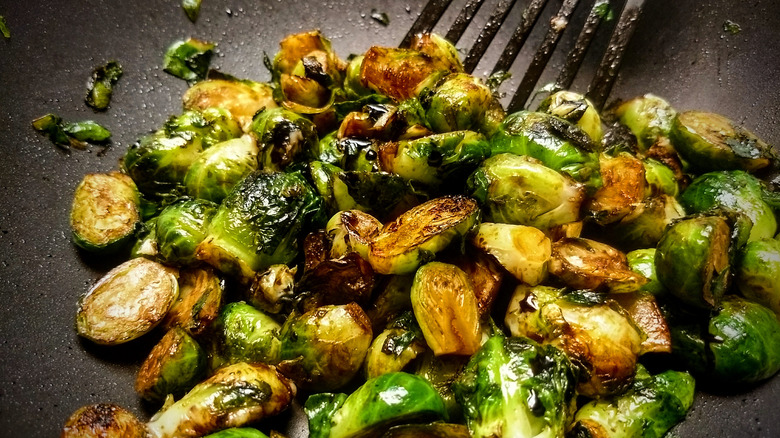 Brussels sprouts in pan