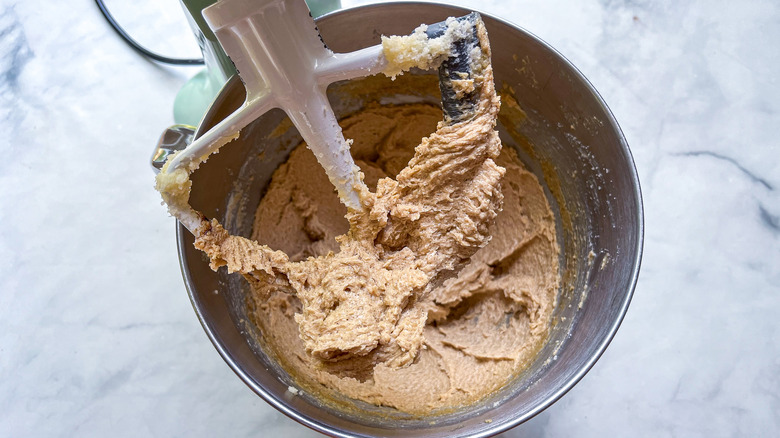 cookie batter in mixer