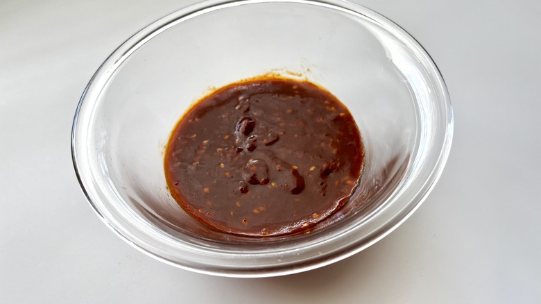 gochujang sauce in clear mixing bowl