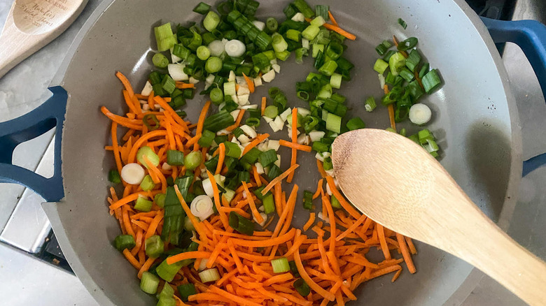 cooked vegetables in pan