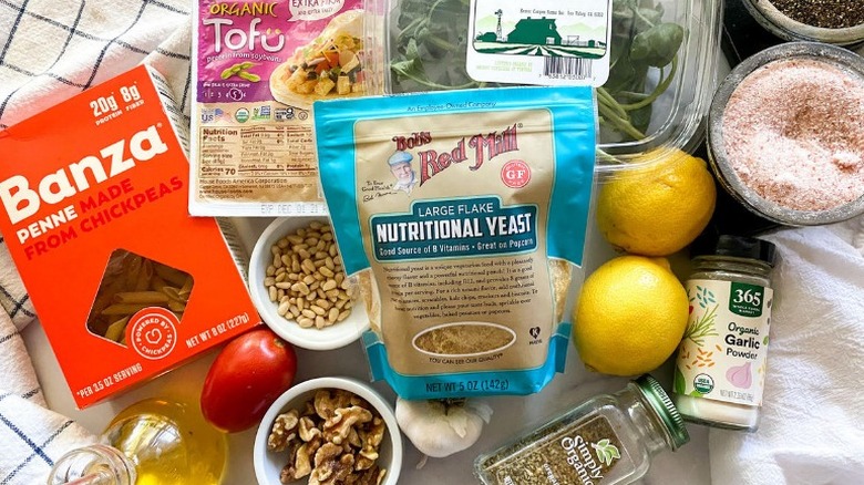 ingredients for tofu pesto pasta