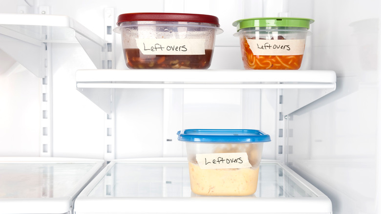 Leftover containers in the refrigerator