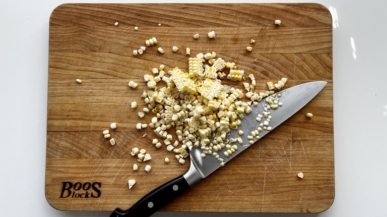 corn kernels on cutting board