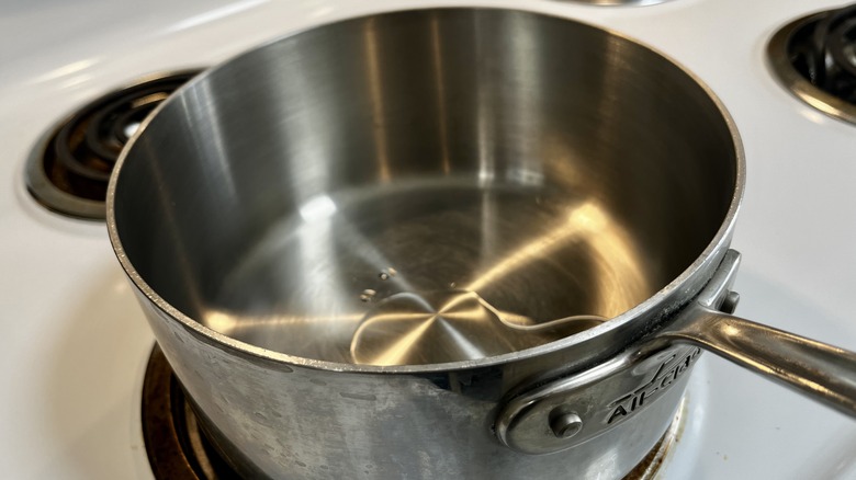 oil heating in saucepan