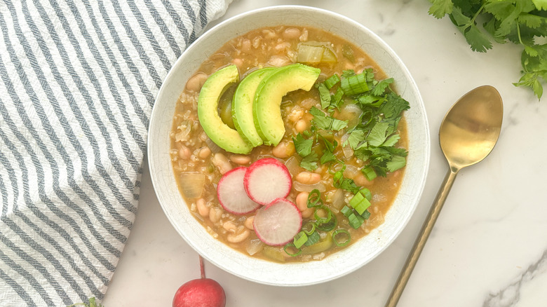 bowl of soup with toppings