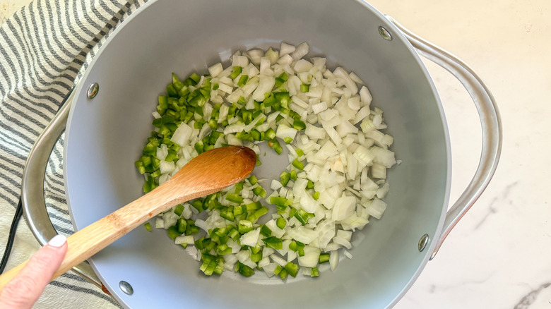 onions and pepper in pot