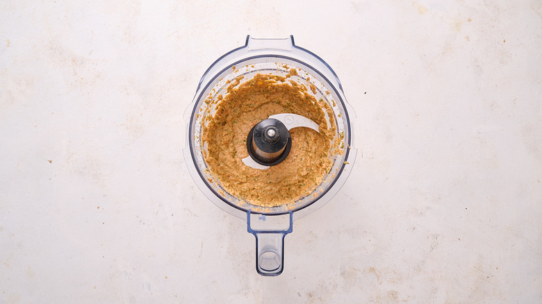 blended pesto in food processor