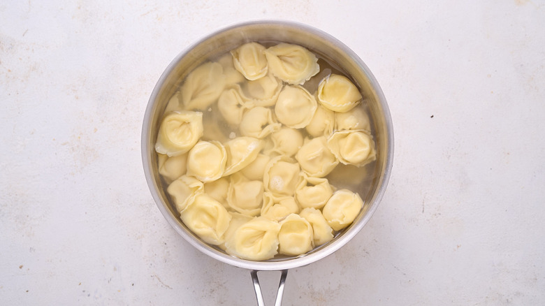 boiling tortellini in pot