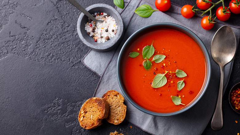 Tomato soup in a bowl