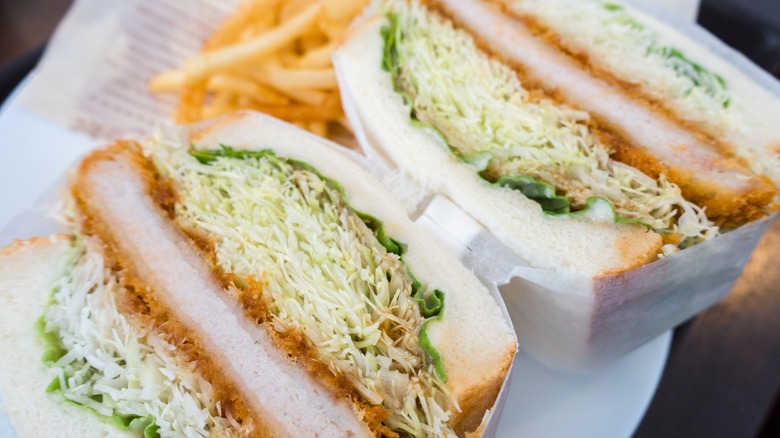 torikatsu sandwich with cabbage