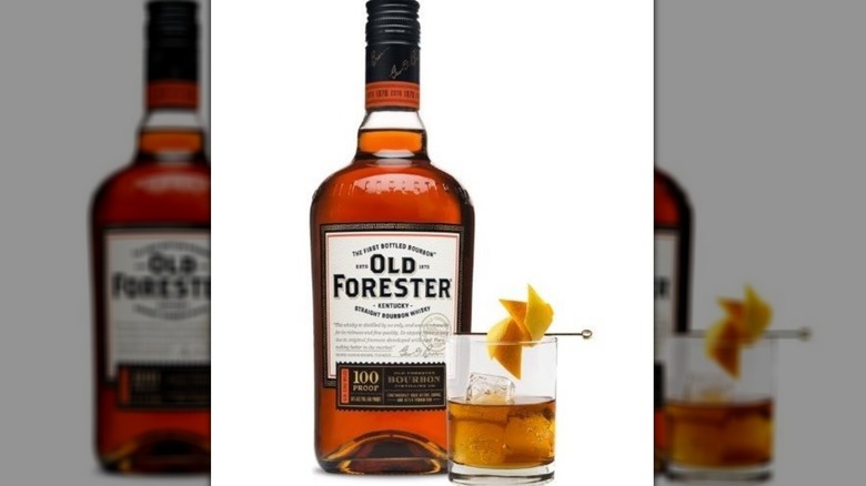 Old Forester 100 Bourbon bottle and cocktail