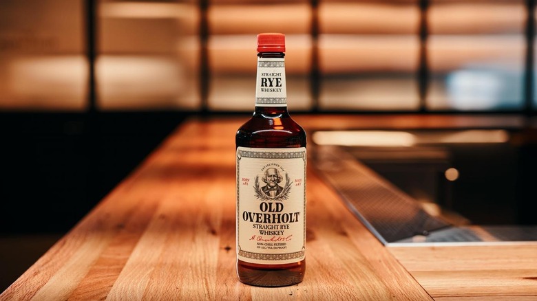 Old Overholt straight rye whiskey bottle