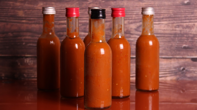 table of hot sauces
