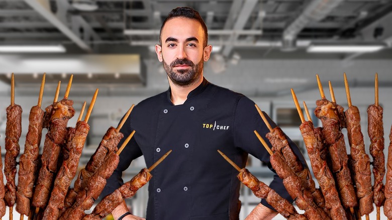 Charbel Hayek with lamb skewers