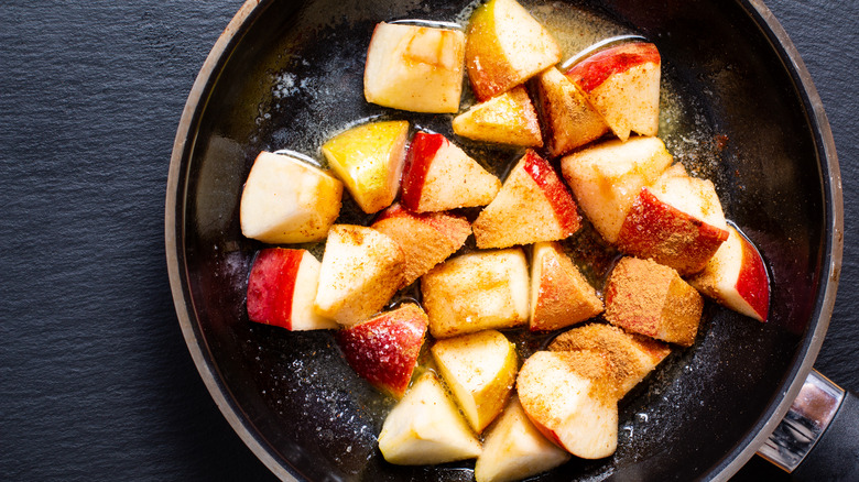 chopped apples cooking with cinnamon