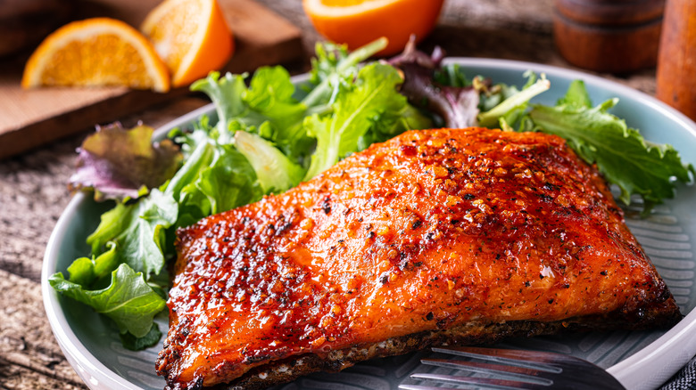 orange glazed salmon with oranges