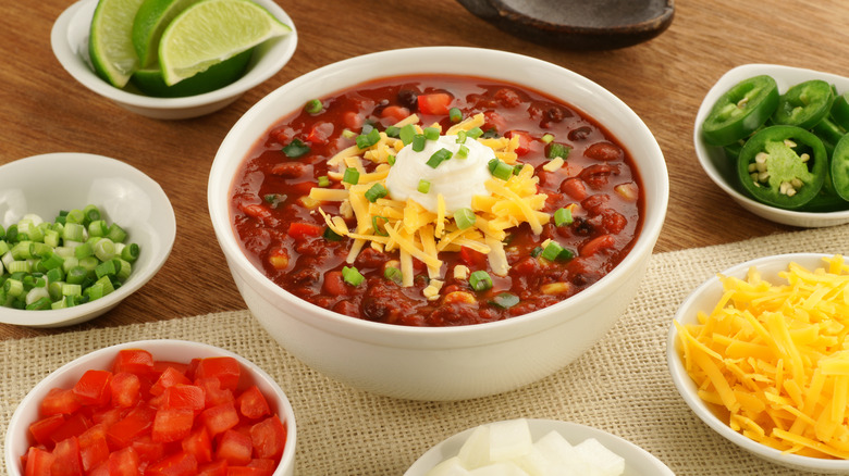 garnished bowl of chili