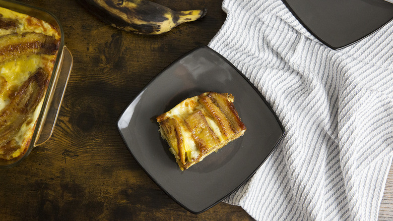 plantain casserole slice on plate