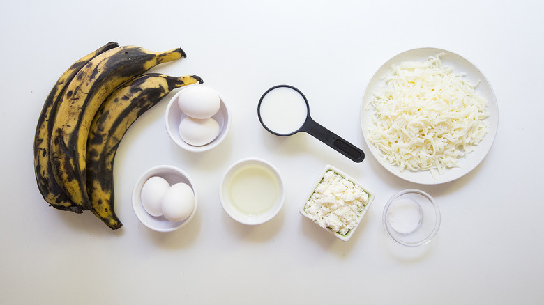 plantain casserole ingredients on table