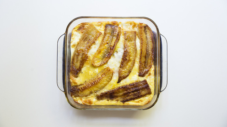 baked plantain casserole on table