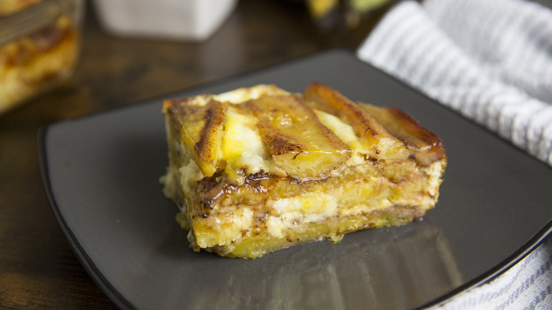 plantain casserole slice on plate