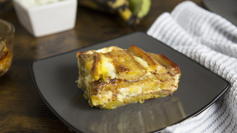 plantain casserole slice on plate