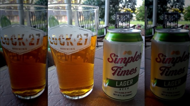 Simpler Times Lager can and glass