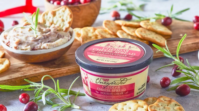 TJ's Holiday Cheddar Cheese spread with crackers