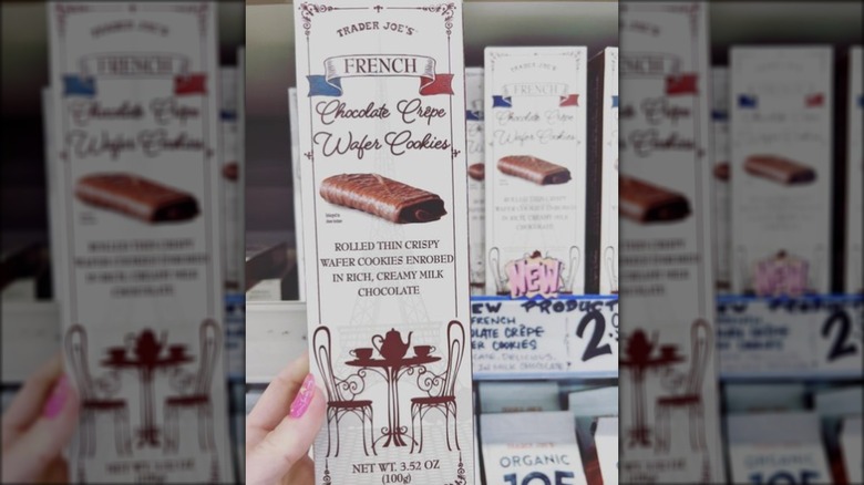 box of Trader Joe's chocolate crepe wafer cookies