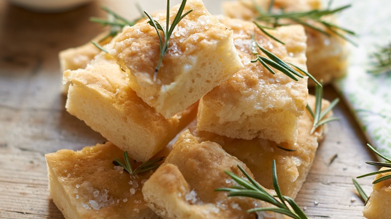 slices of rosemary focaccia stacked