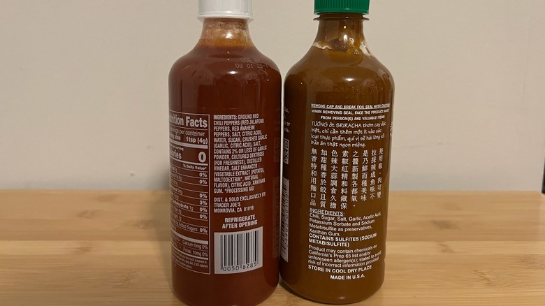 ingredient labels on sriracha bottles