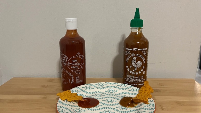 sriracha with tortilla chips