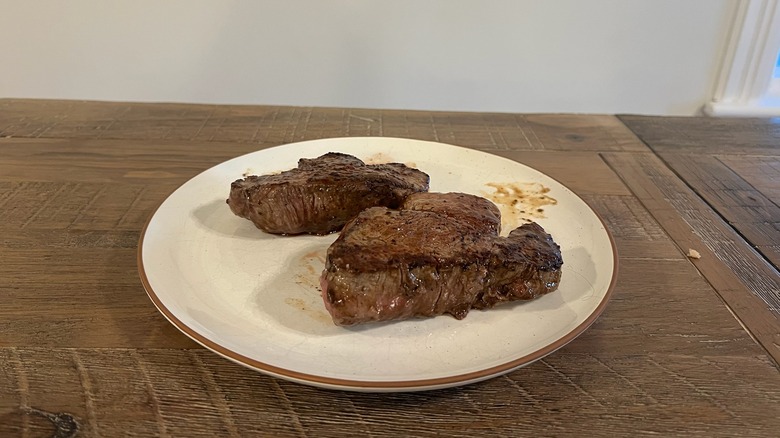 Trader Joe's filet mignon cooked on plate