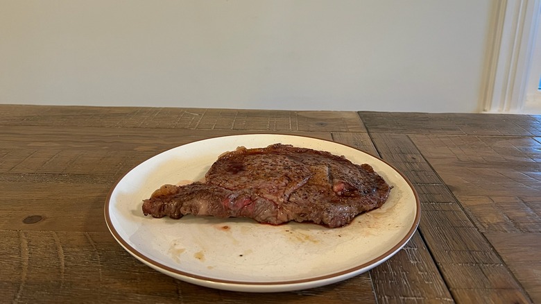 Trader Joe's ribeye cooked on plate