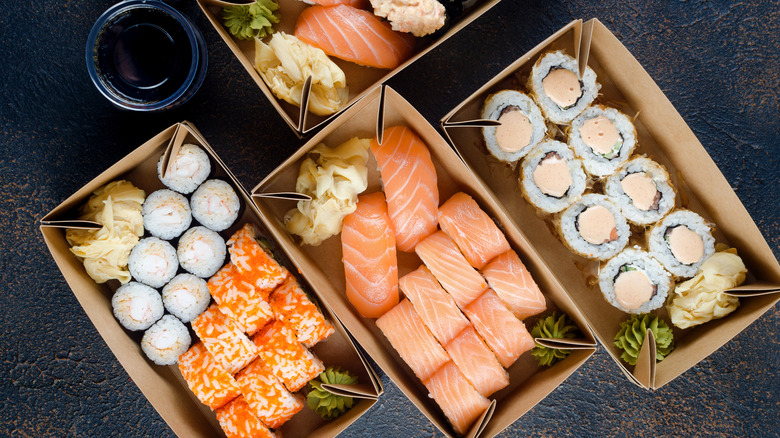 Packaged rolls of sushi