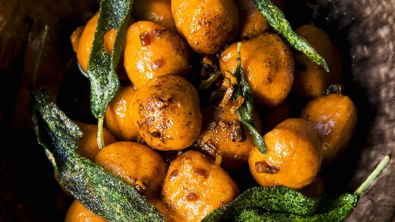 crispy sweet potato gnocchi with sage