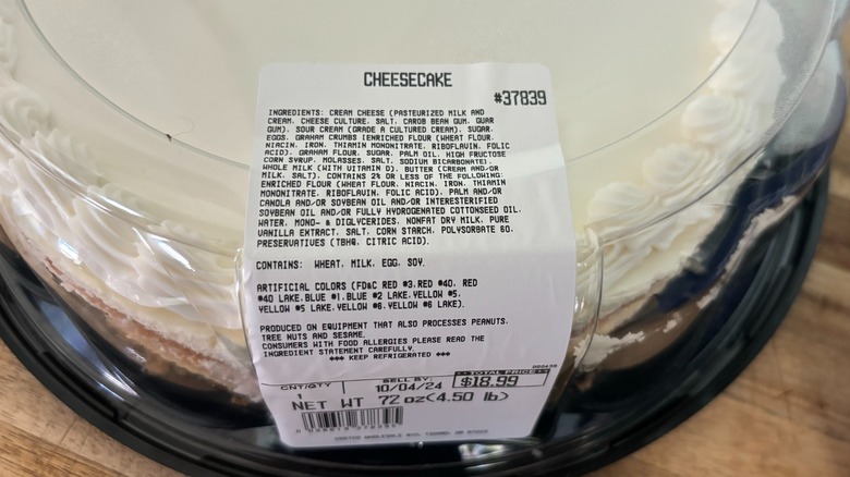 Costco cheesecake ingredients label