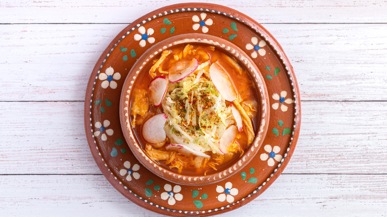 red Posole in a bowl