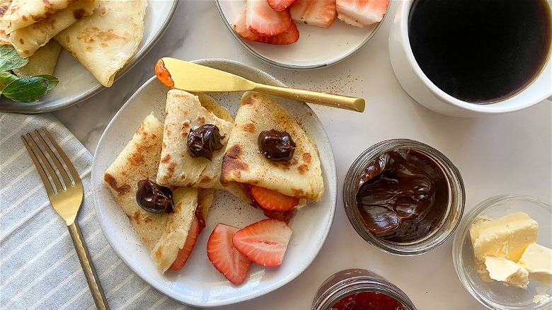 folded flatbread with coffee 